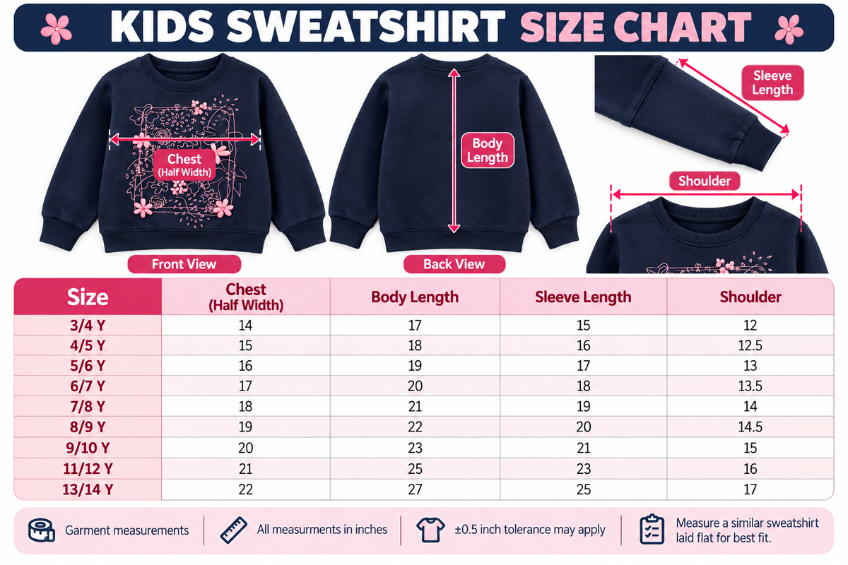 Girls Navy Blue Printed Sweatshirt – Floral Love Design | Kids Crew Neck Pullover