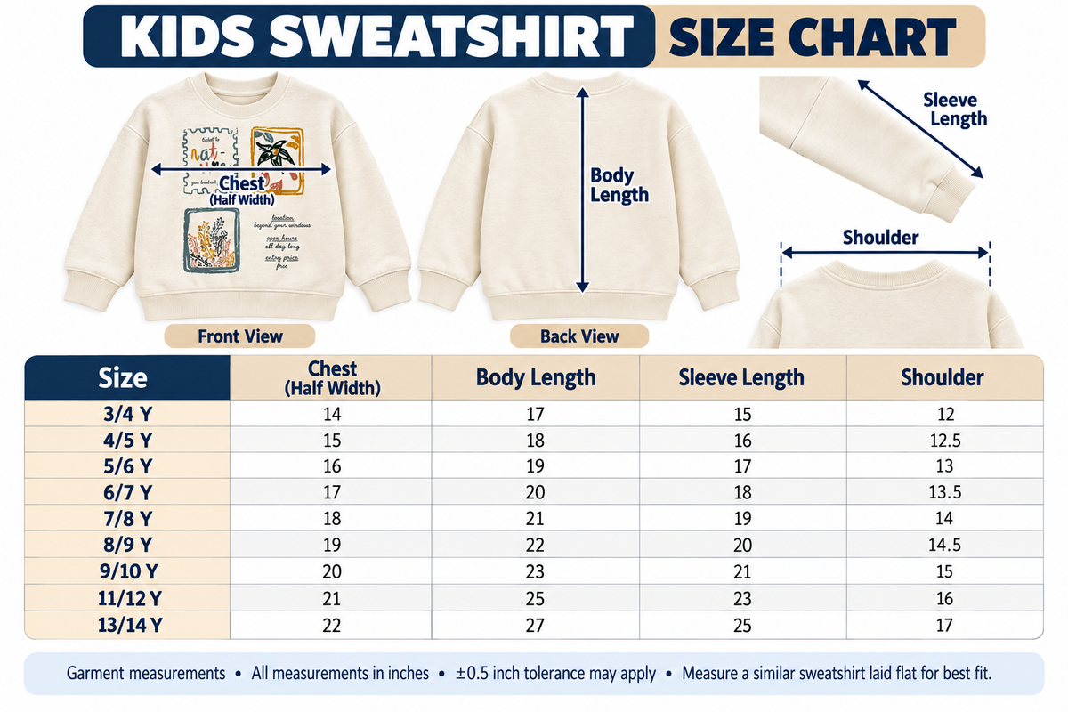 Boys Cream Graphic Sweatshirt – Nature Art Print | Kids Crew Neck Pullover