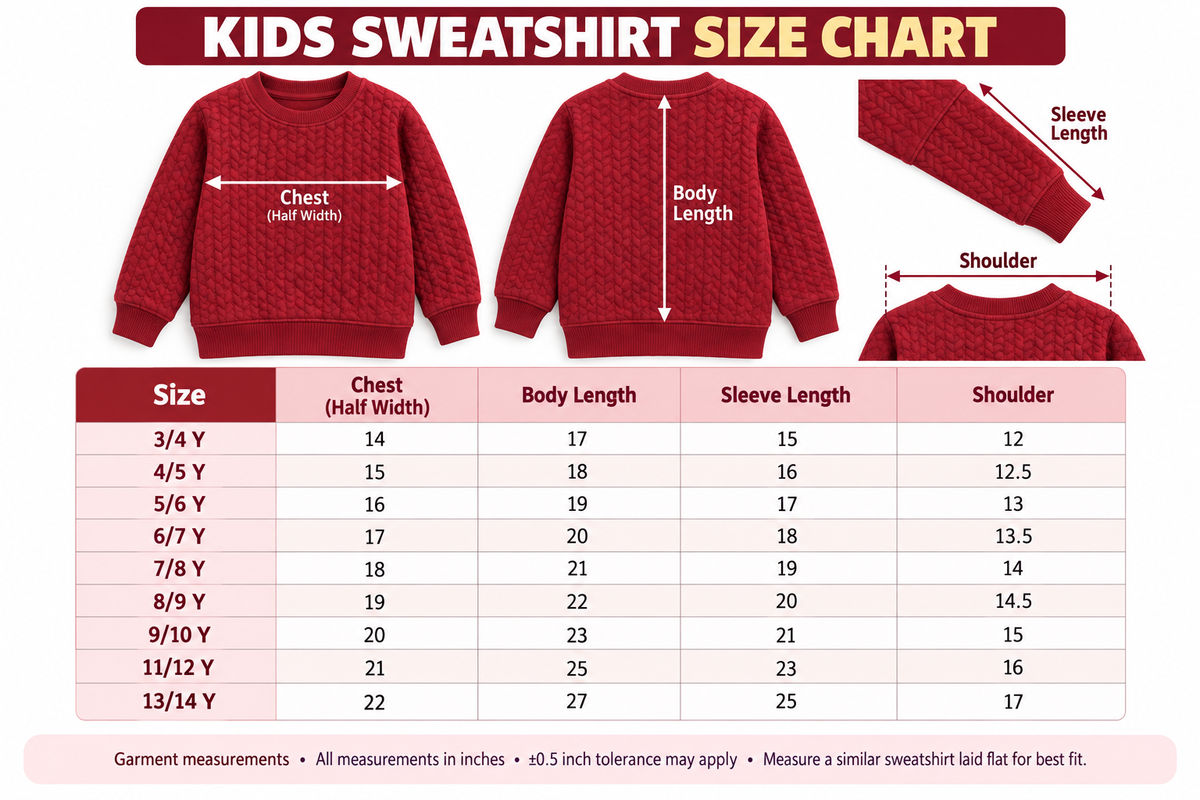 Girls Maroon Quilted Sweatshirt – Full Sleeve Crew Neck | Kids Winter Pullover