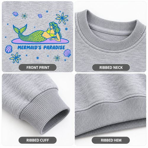 Girls Grey Printed Sweatshirt – Mermaid’s Paradise | Kids Crew Neck Pullover
